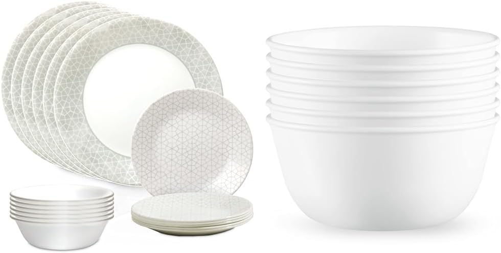 18 Piece Glass Dinnerware Set, Service for 6, 28 oz Soup Bowls Set of 6 Z7575