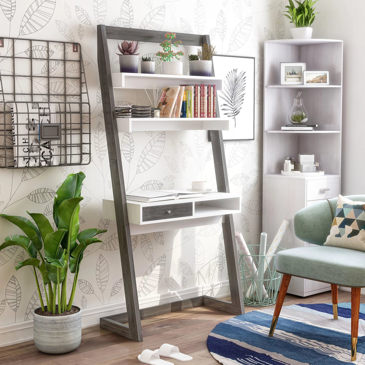Leaning Writing Desk with Shelves R94752