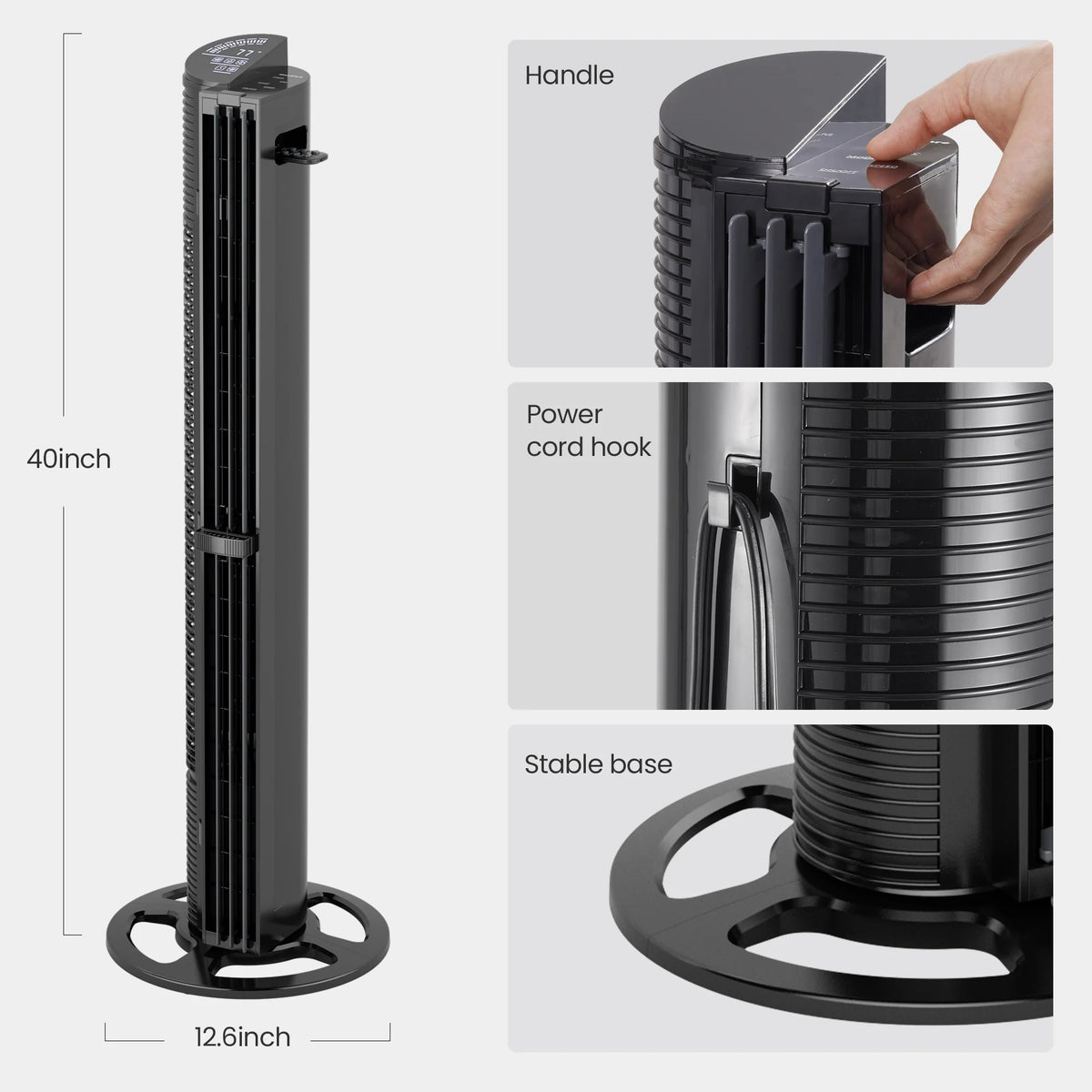 40in Tower Fan with Remote Control, 6 Speeds, 3 Wind Modes, Black R76867