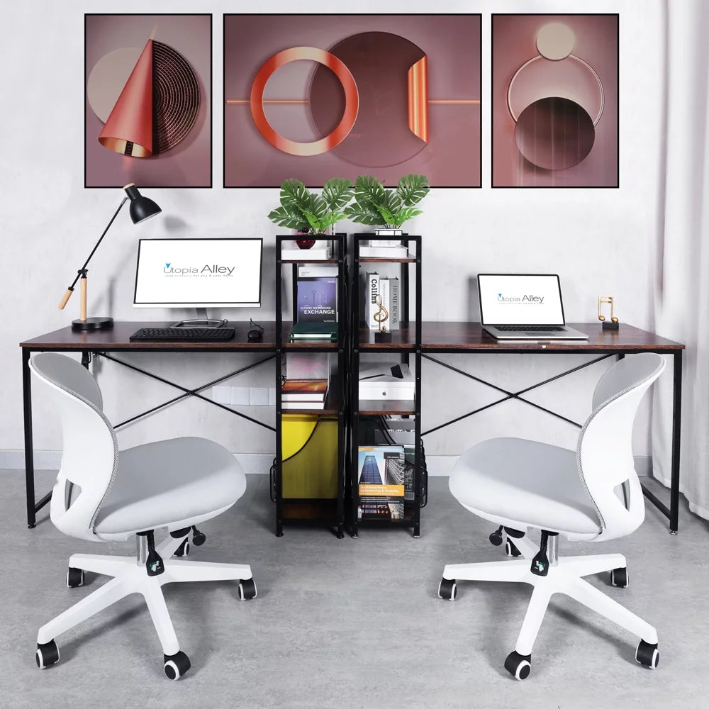 Black 47-inch Metal Computer Desk with 4-Tier Storage Shelves H170854