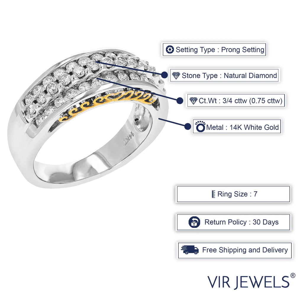 14K White Gold Three Row Diamond Wedding Band H194