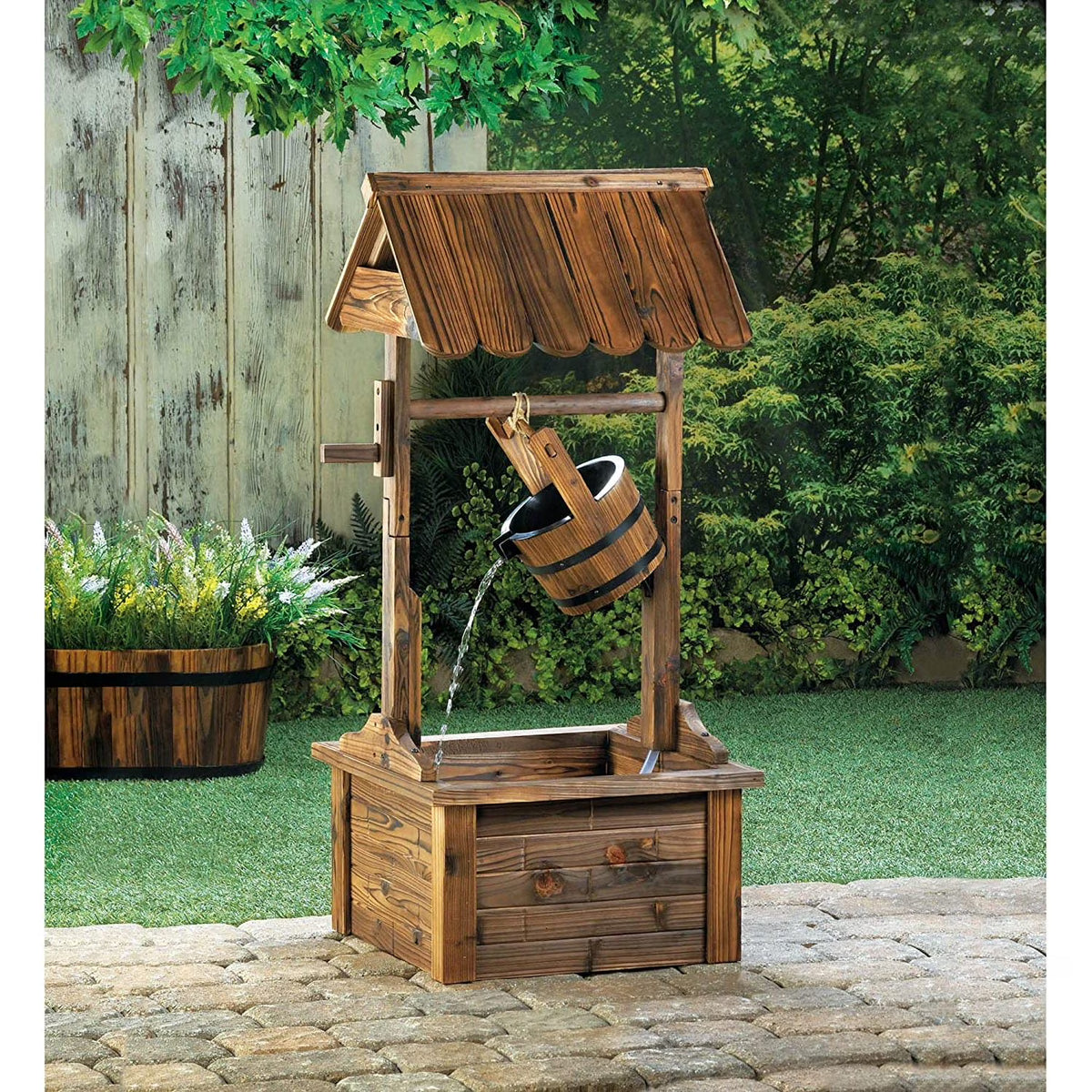 Wood Patio Outdoor Fountain with Adjustable Flow Submersible Electric Pump J43625