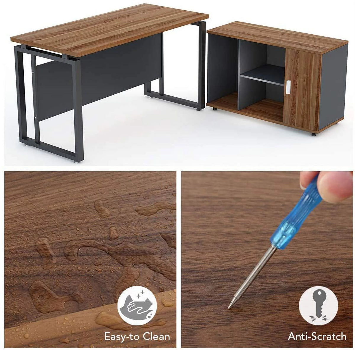 55 inch L-Shaped Computer Desk with File Cabinet W8017