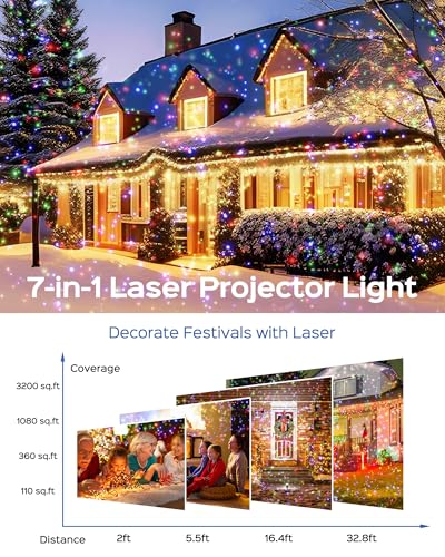Halloween Christmas Projector Light, Outdoor 2-in-1 HD Holiday Projector Light with Remote Control, IP65 Waterproof (12 Slides, 10 Colors) K3039