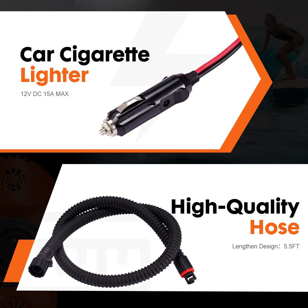 18PSI Electric Portable Air Pump with Auto-Off Function, 12V DC Car Connector and Hose, Pack of 2 P1865