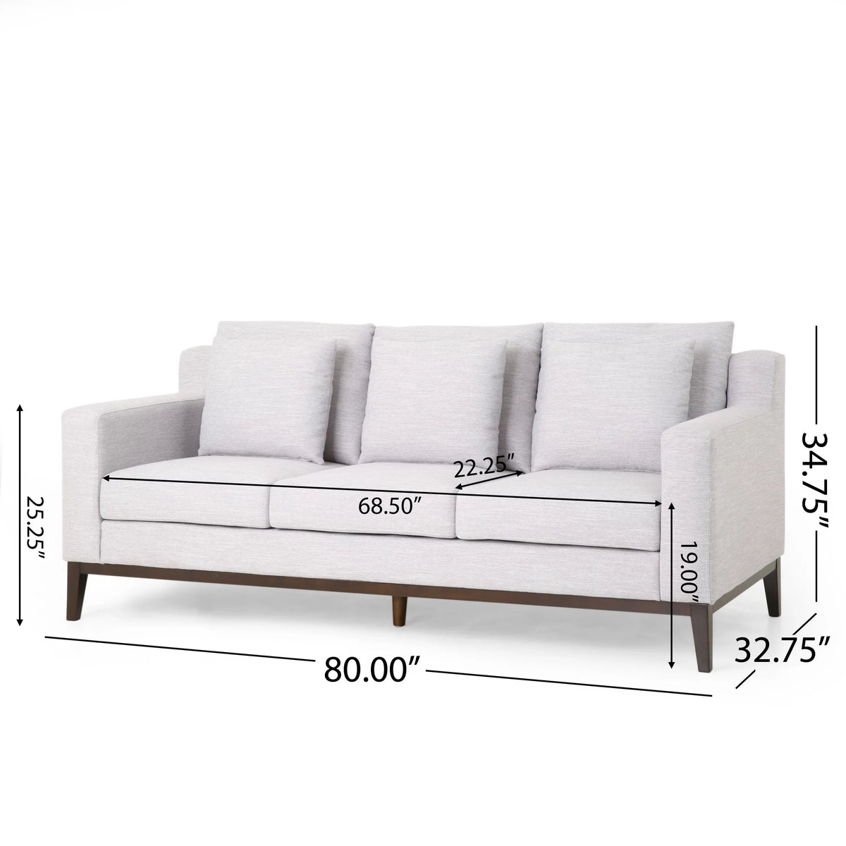 Light Gray Fabric 3 Seater Sofa with Accent Pillows Q469
