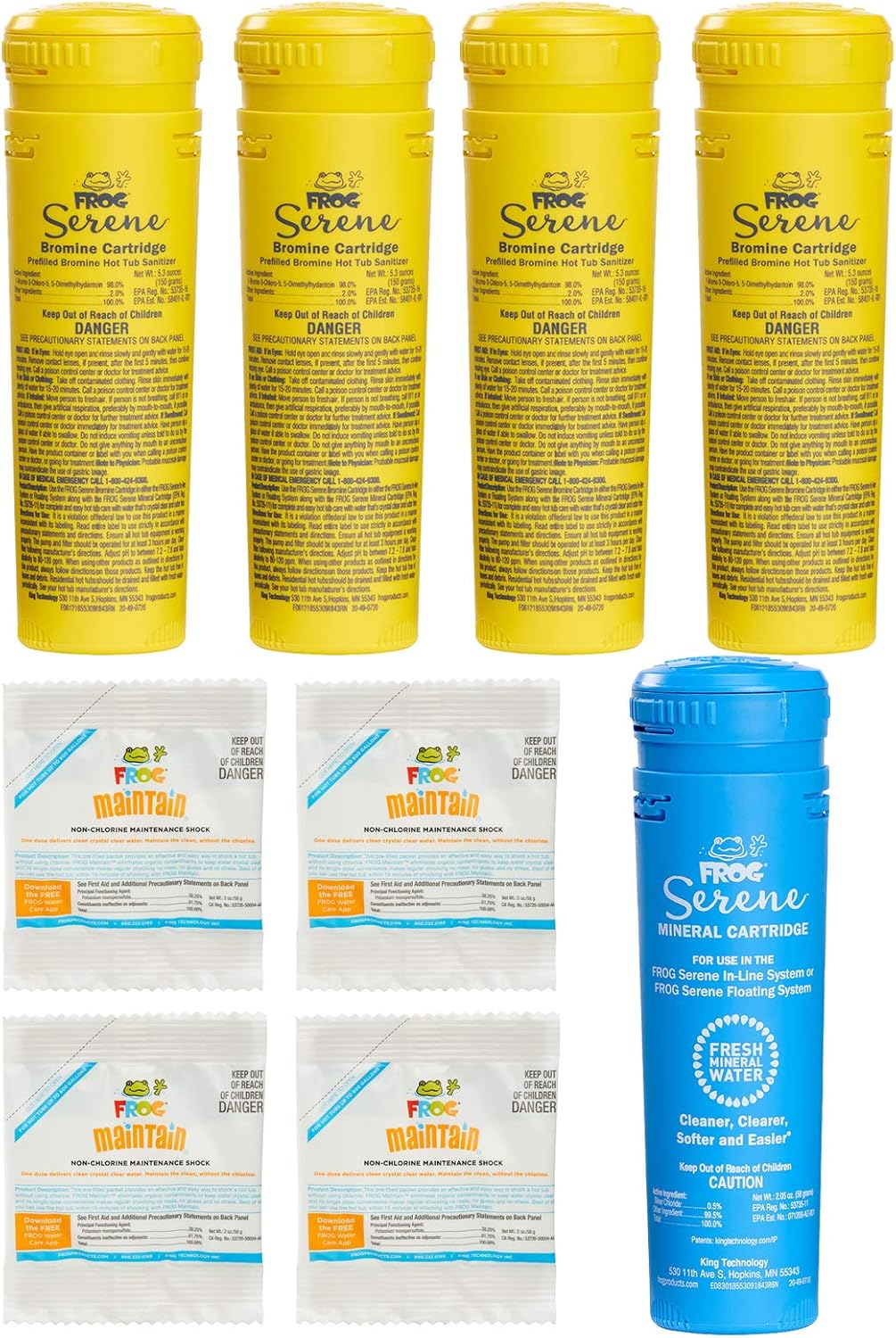 5 Pack Spa Frog Serene Replacement Cartridges with 4 Maintain Non-Chlorinated Shock Packets I107