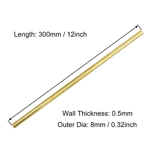 Brass Round Tube 0.5mm Wall Thickness 300mm Length Metal Seamless Straight Pipe Tubing 3pcs V99367