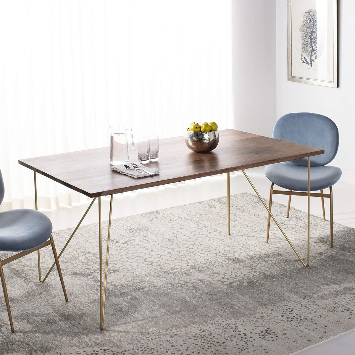 Walnut and Brass Dining Table A557