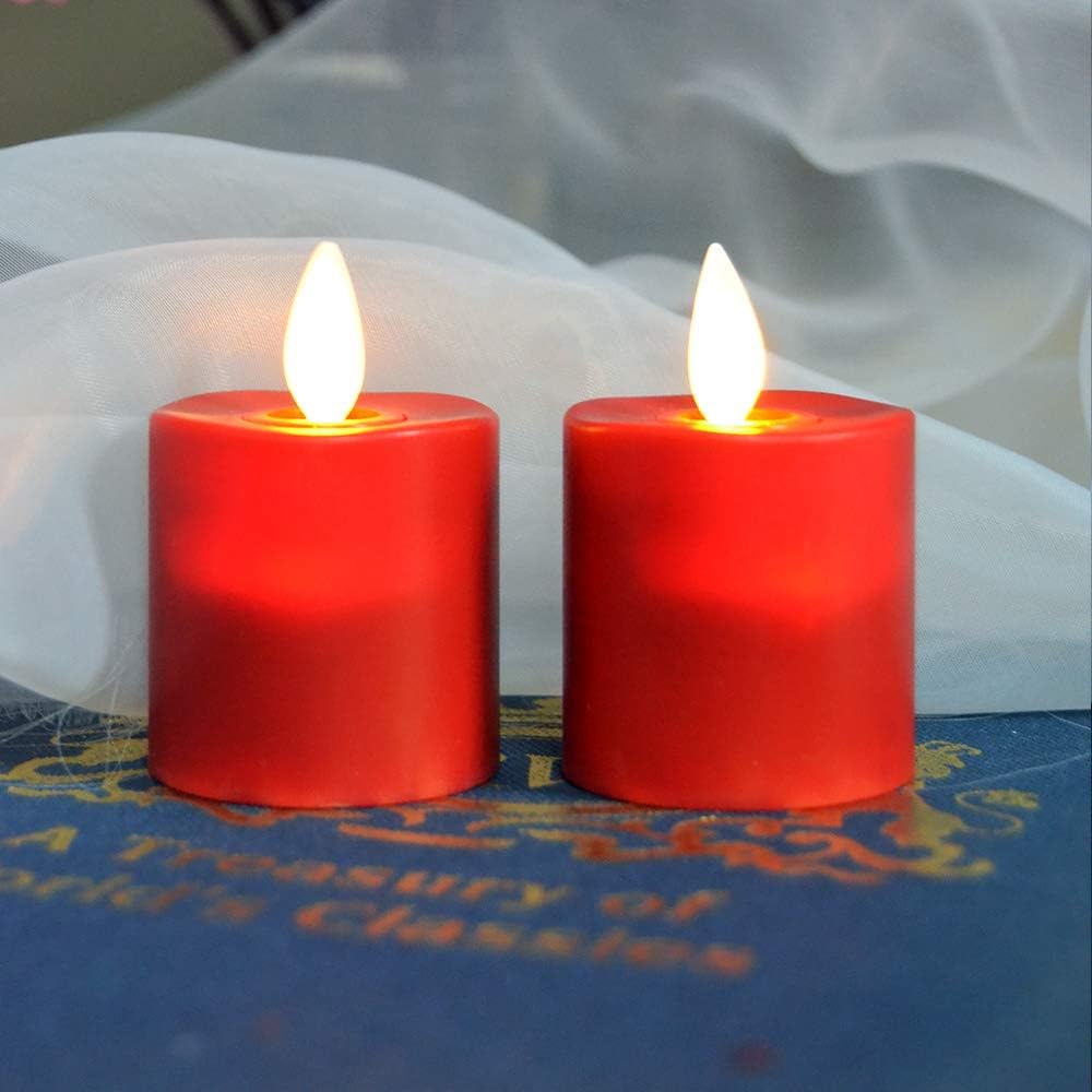Red Pack of 4 Rechargeable LED Tealight Candles with Remote Control T150