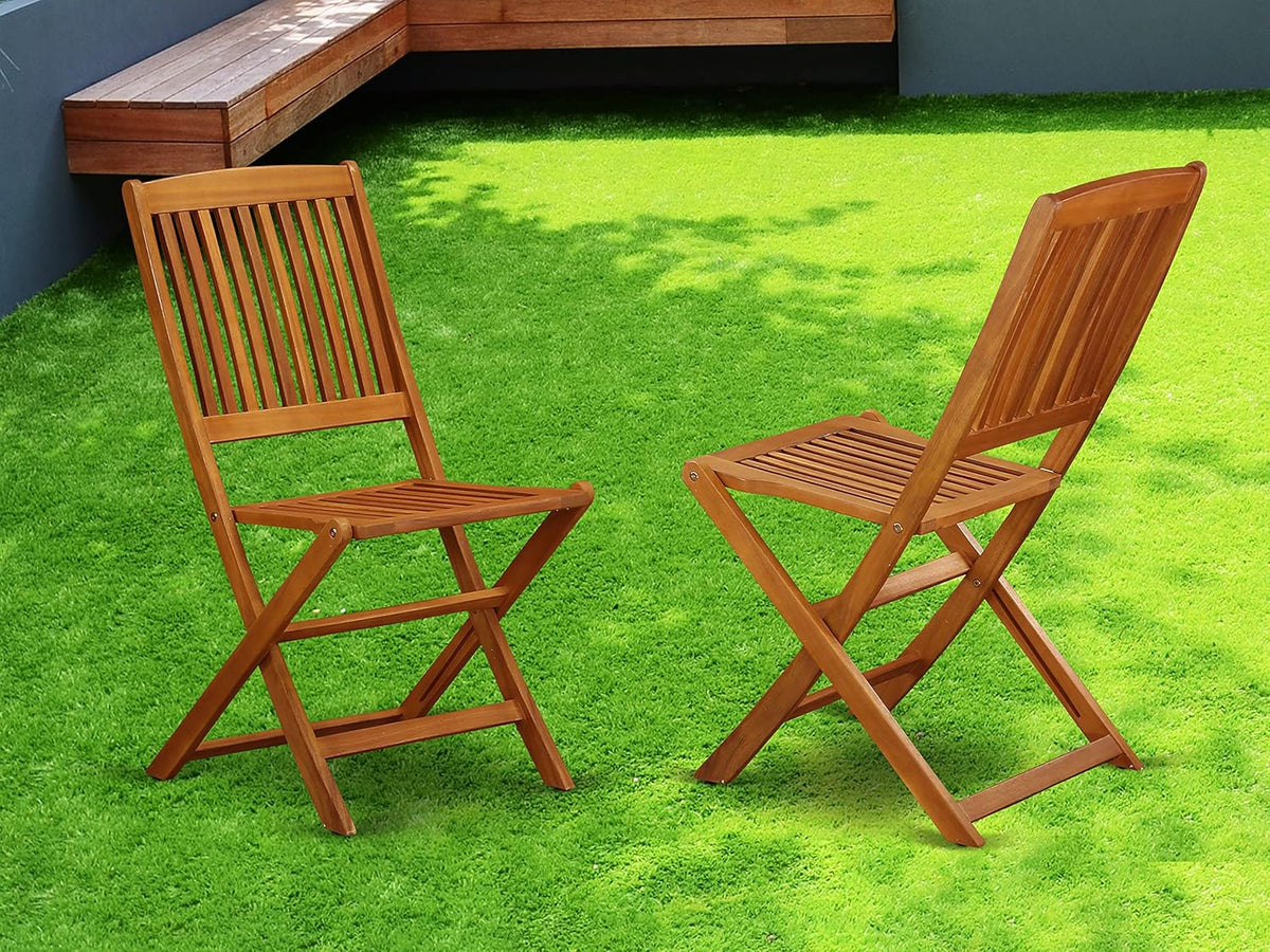 Solid Acacia Wooden Patio Folding Side Chair Set of Two J549660