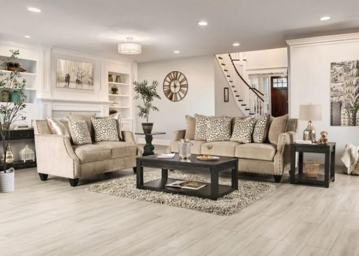 Beige Chenille Sofa and Loveseat F804