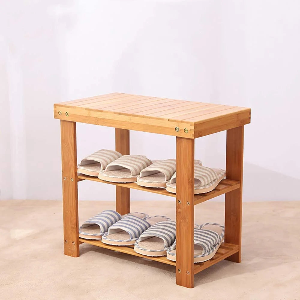 Brown 2-Tier Bamboo Shoe Bench W9122