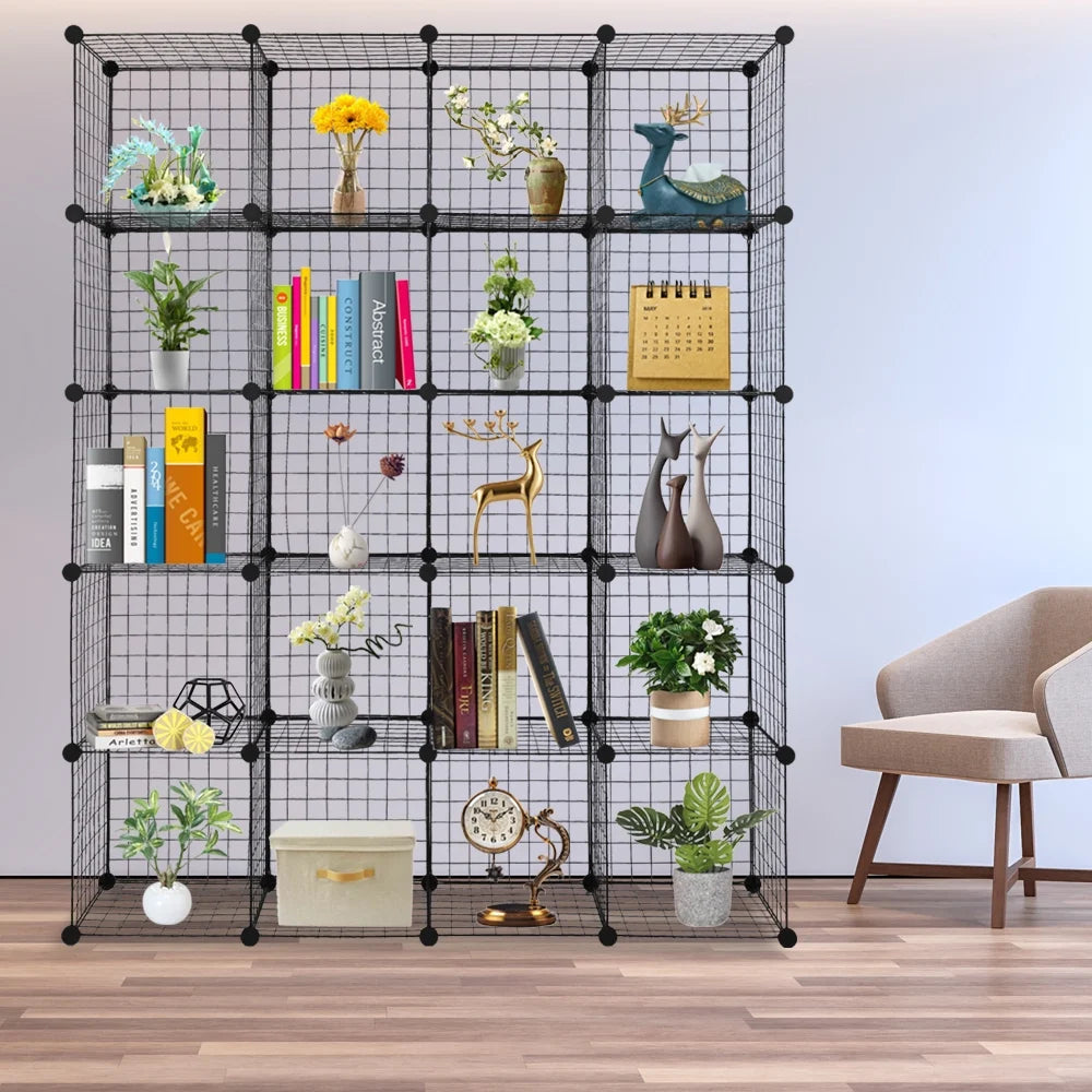 Black 20-Cube Wire Storage Shelving Unit L3036