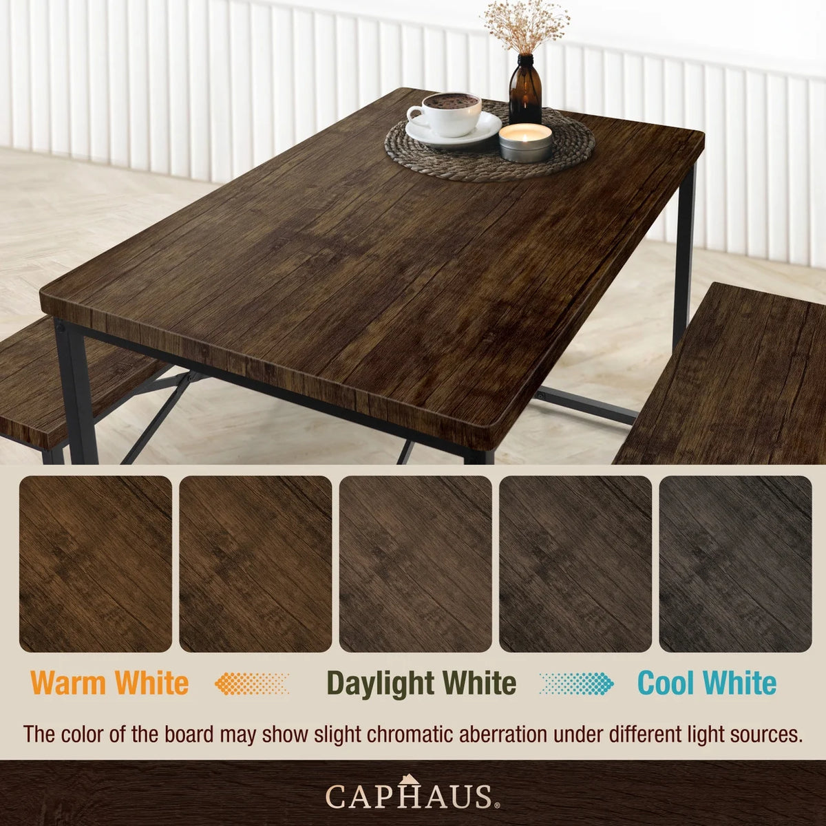 3 Pieces Dining Table Set with Benches Brown Oak I66220
