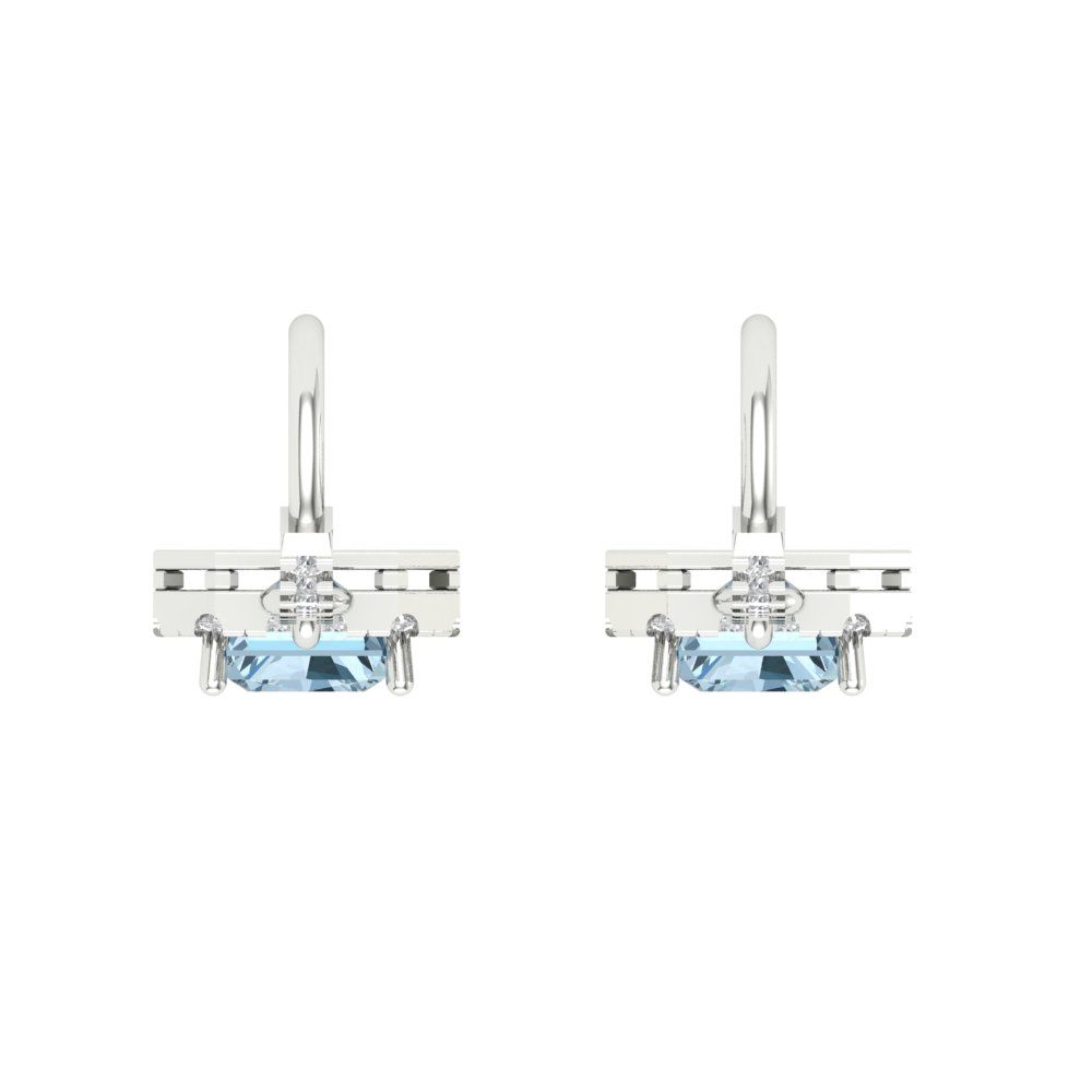 14K White Gold Emerald Cut Halo Drop Dangle Earrings Y936