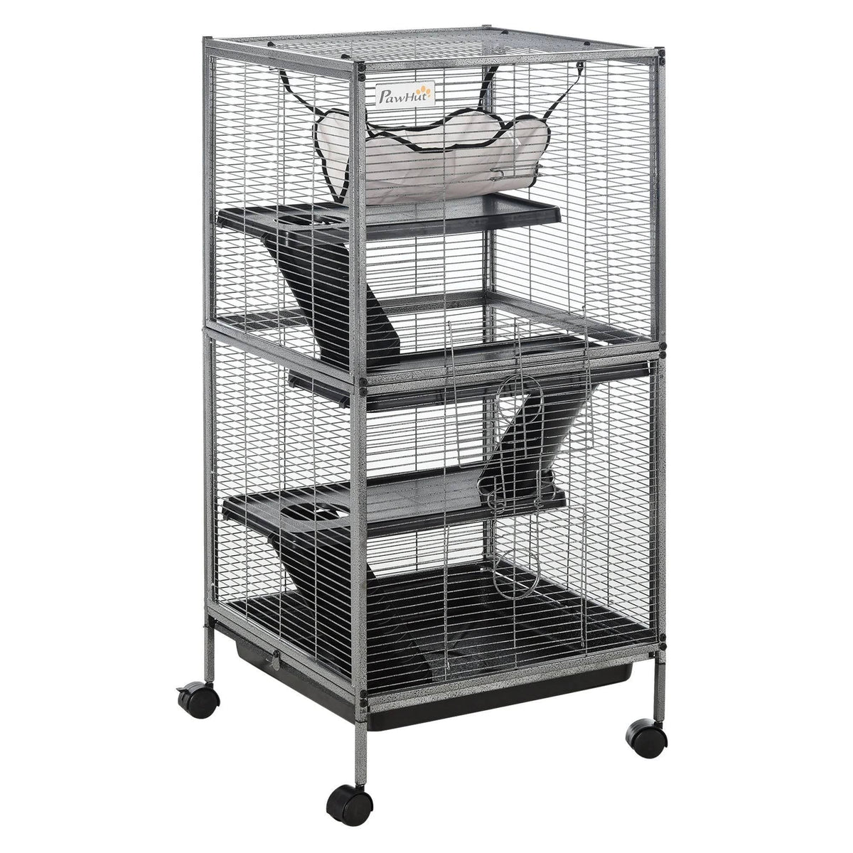 Rolling Small Animal Cage with 4 Platforms and Removable Tray Silver Grey G28123
