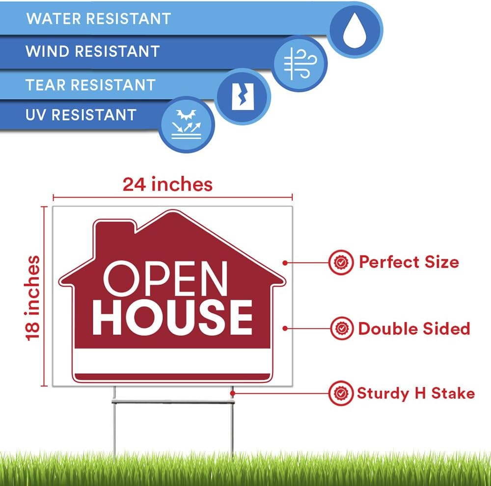 Red Double Sided Property Yard Sign Bulk Pack of 2 with H Wire Stakes N729