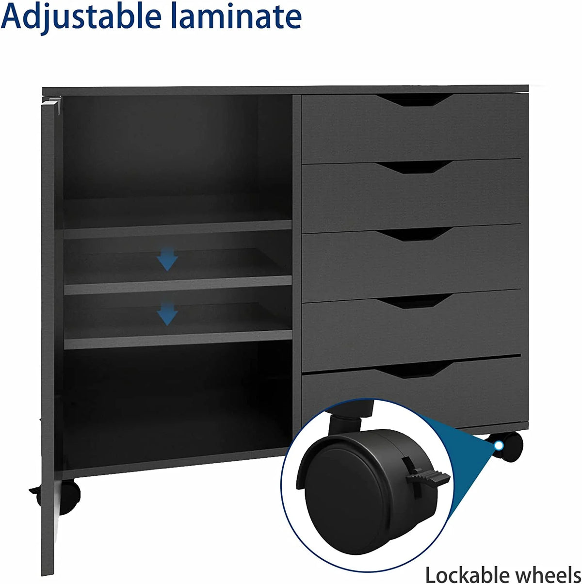 5 Drawer Wood File Cabinet with Charging Station H91423