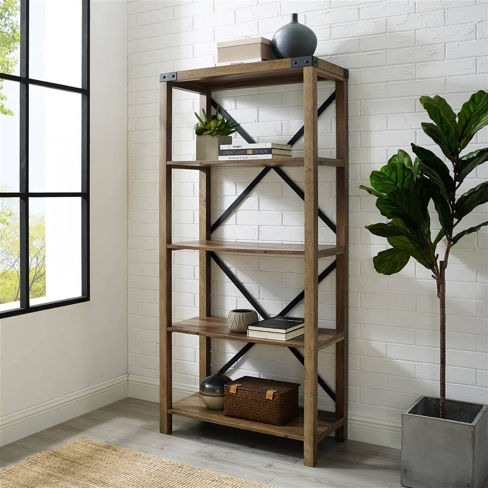 Rustic Oak Metal Bookcase B2061
