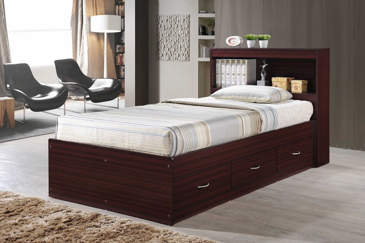 Black Twin-Size Captain Bed with 3 Drawers and Headboard I425