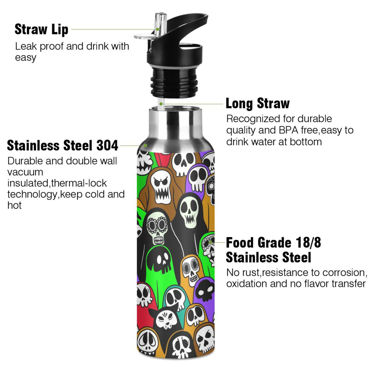 Stainless Steel Insulated Vacuum Flask Water Bottle with Straw Lid Z313