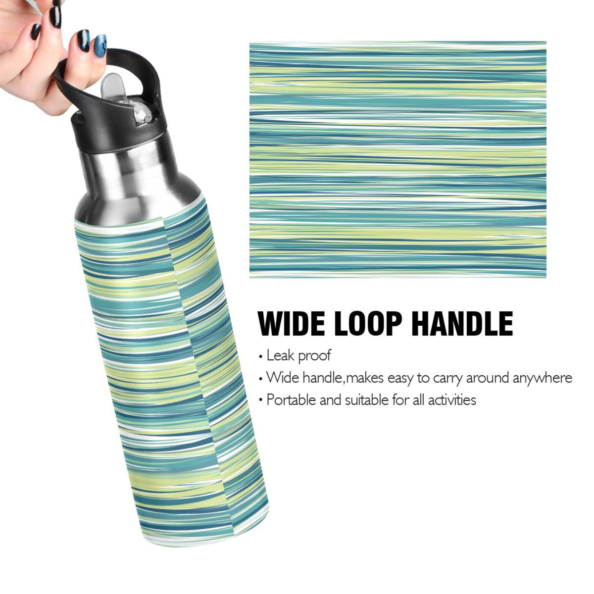 Green Stainless Steel Water Bottle with Straw Lid 20 OZ P3351