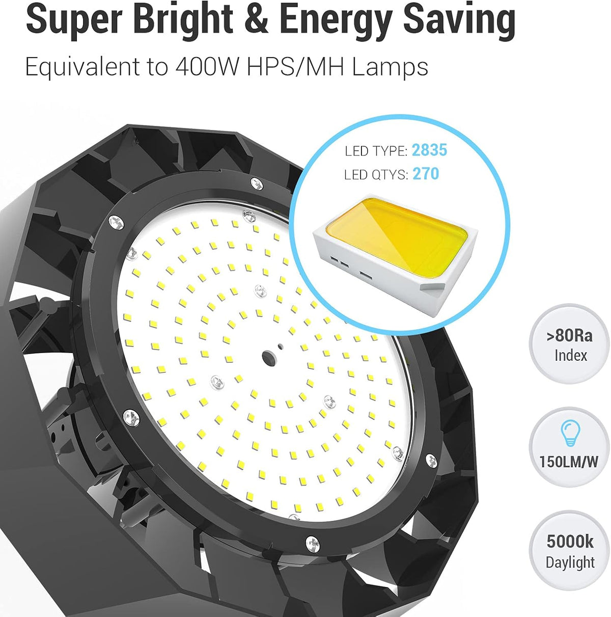 100W LED High Bay Light 5000K Dimmable 15,000LM Pack of 2 K319023