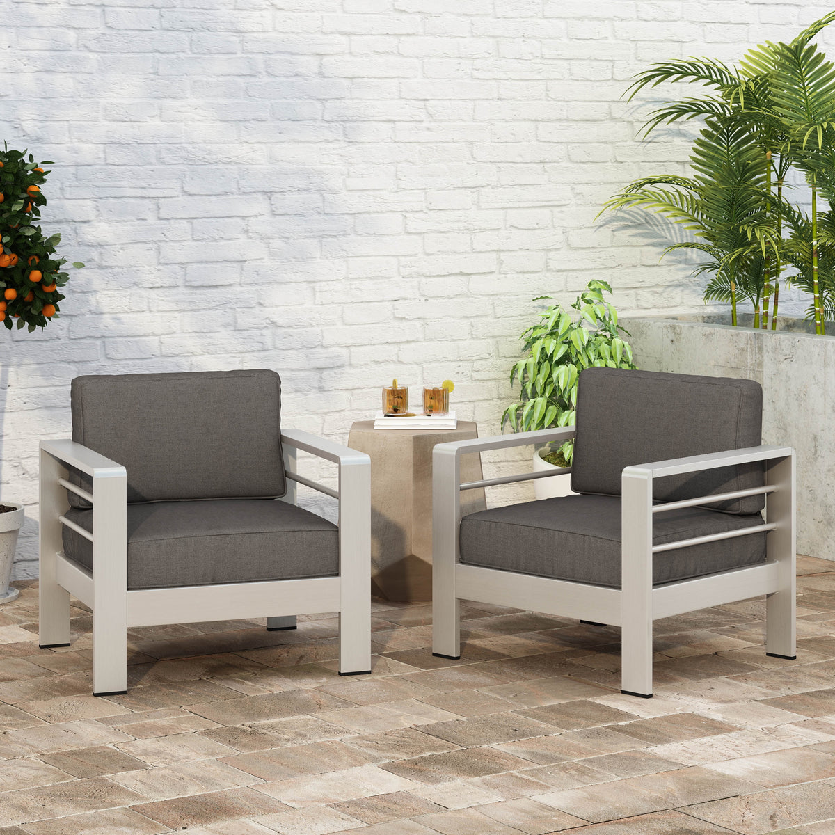 Aluminum Club Chairs with Cushions, Set of 2, Gray Z151