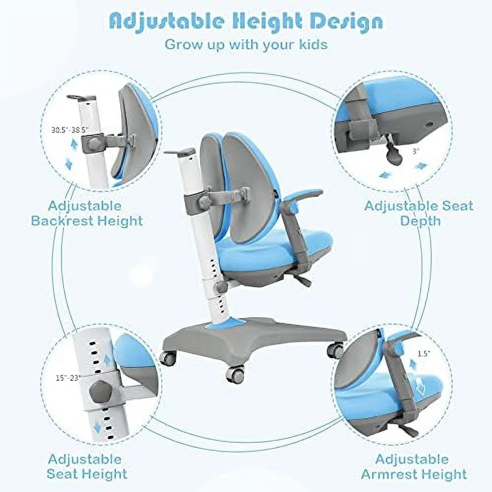 Adjustable Height Ergonomic Computer Chair with Casters and Footrest (Blue) B921