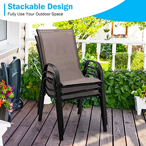 4 Pieces Stackable All Weather Patio Dining Chairs Set with Armrests A431707