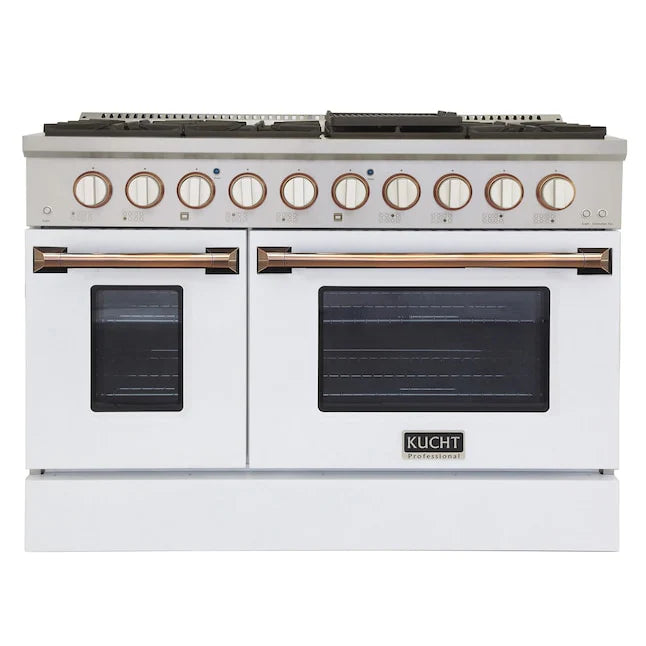 48 In. 6.7 cu ft. Natural Gas Range with White Door and Gold Accents J9836