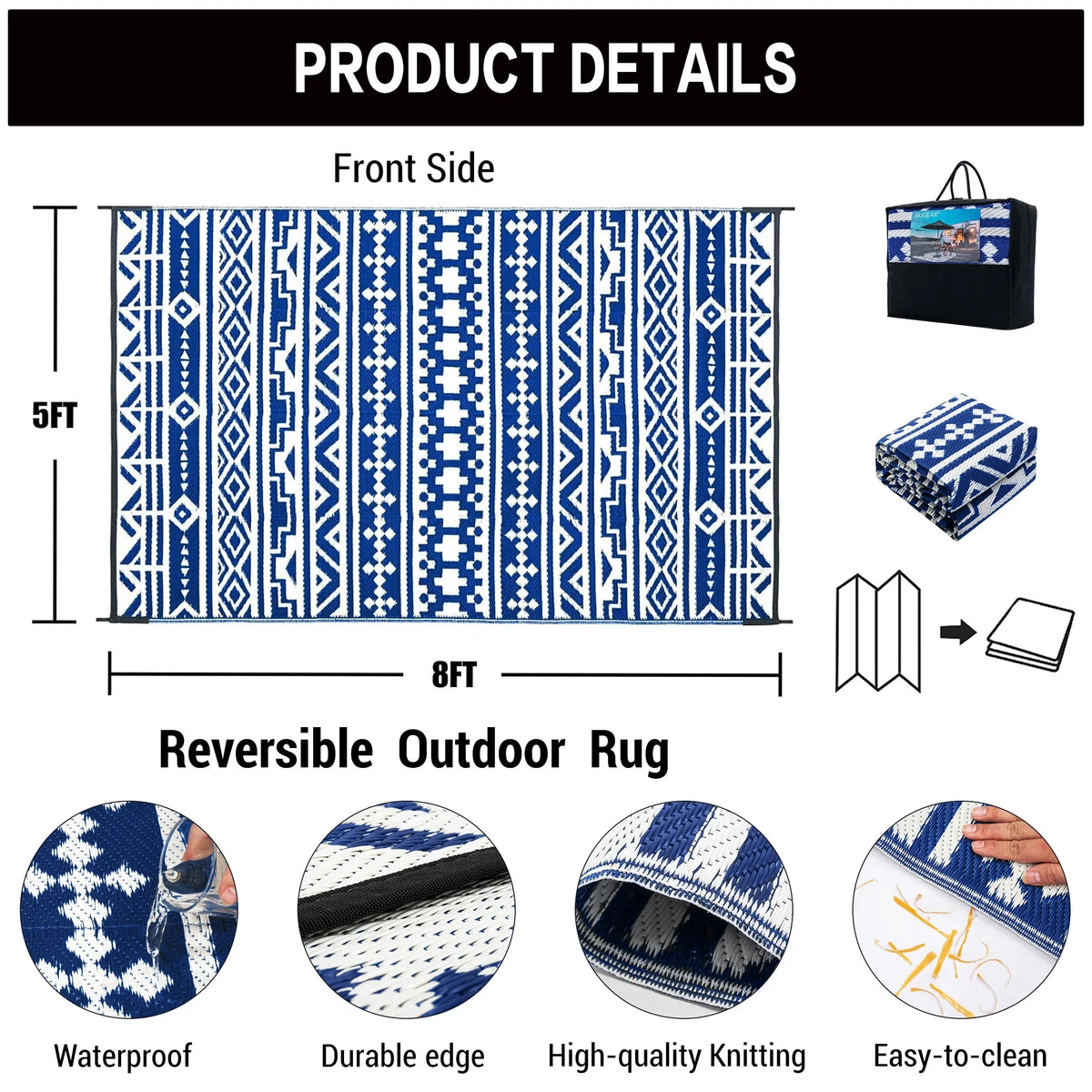 5'x8' Waterproof Outdoor Rugs Black & White I423117