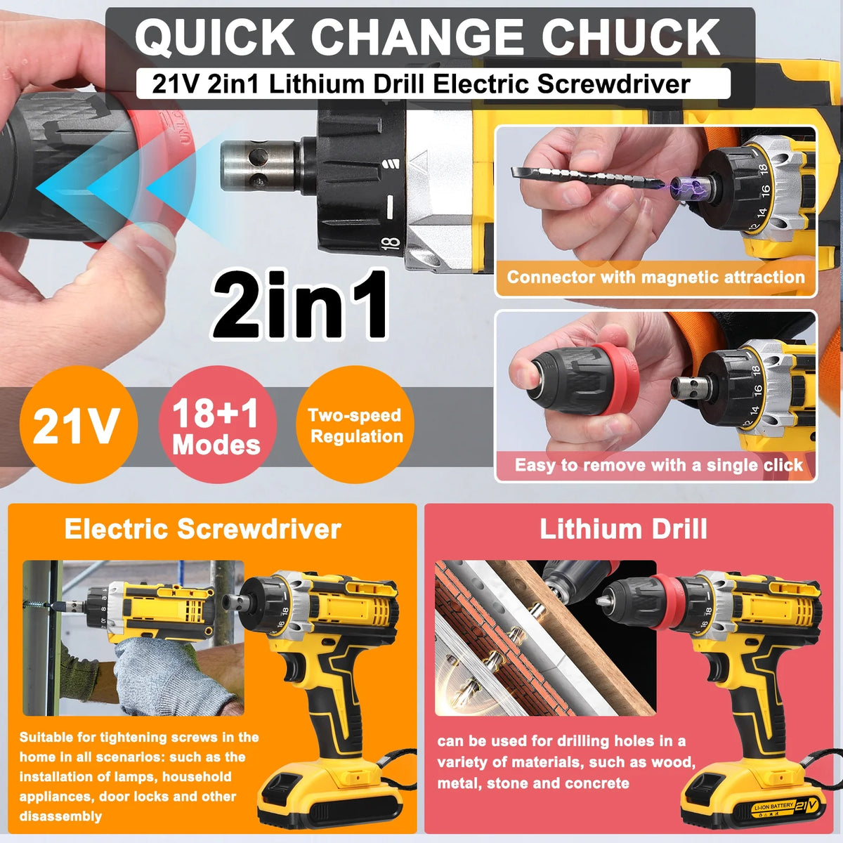21V 2in1 Electric Screwdriver High Torque Brushed Motor T548