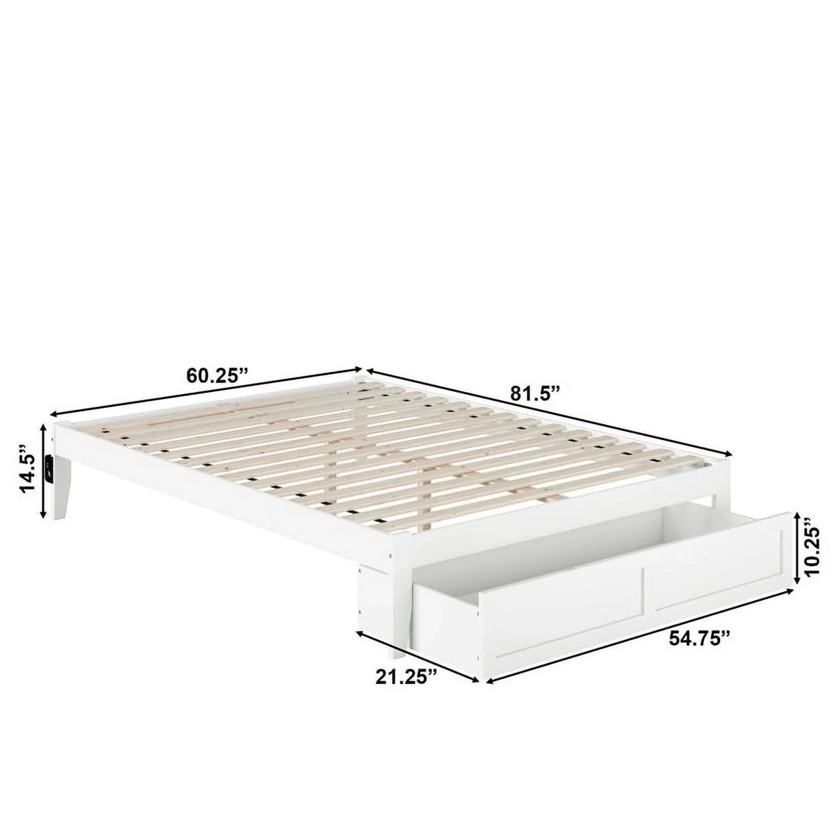 White Solid Wood Queen Bed with Foot Drawer G732467