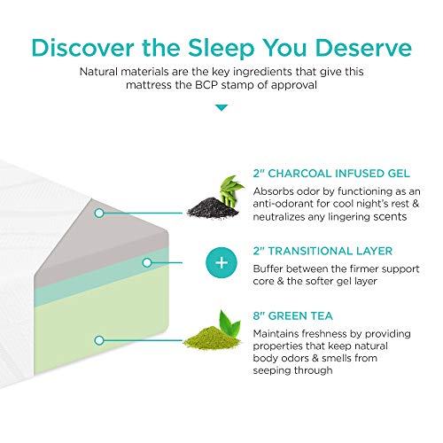 Green Tea Charcoal Cooling Gel Memory Foam Mattress Queen Medium Plush P464