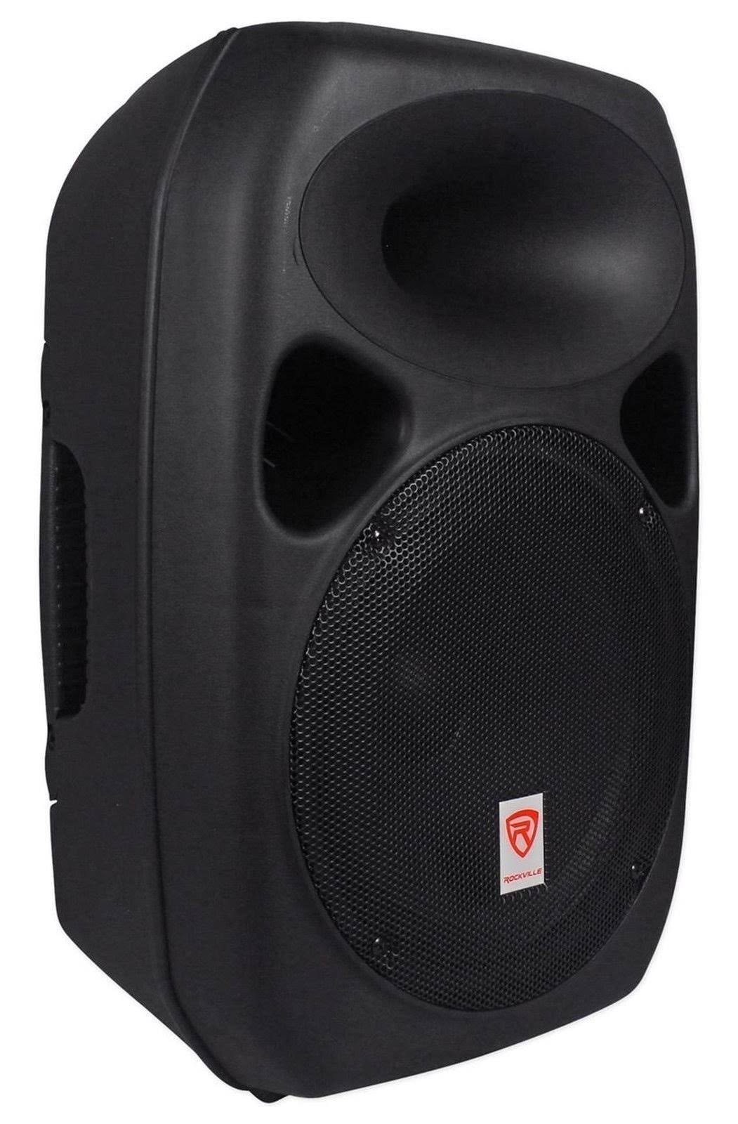 Dual 12x22 Powered Speakers with Bluetooth, Mic, Stands, and Cables J61366
