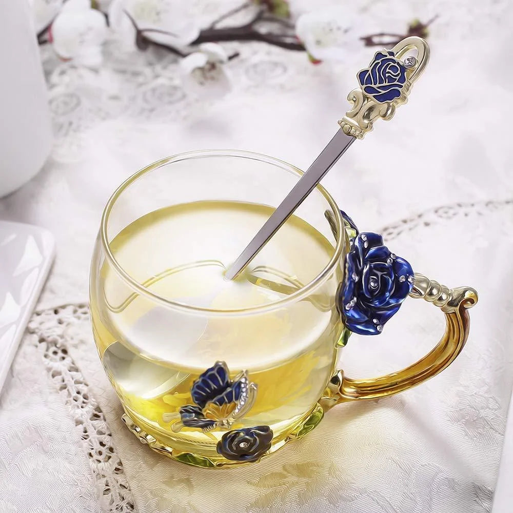 Lead-free Glass Coffee Mugs Tea Cup with Steel Spoon Z213