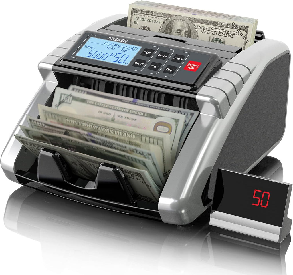 Money Counter Machine with UV/MG/IR/DD Counterfeit Detection, LCD Display, 1000 Bills/Min J9411