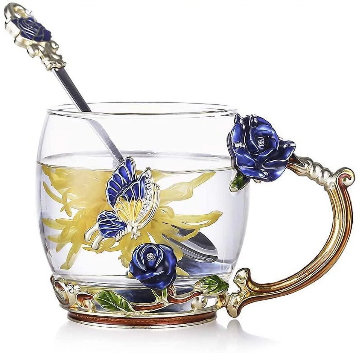 Lead-free Glass Coffee Mugs Tea Cup with Steel Spoon Z213
