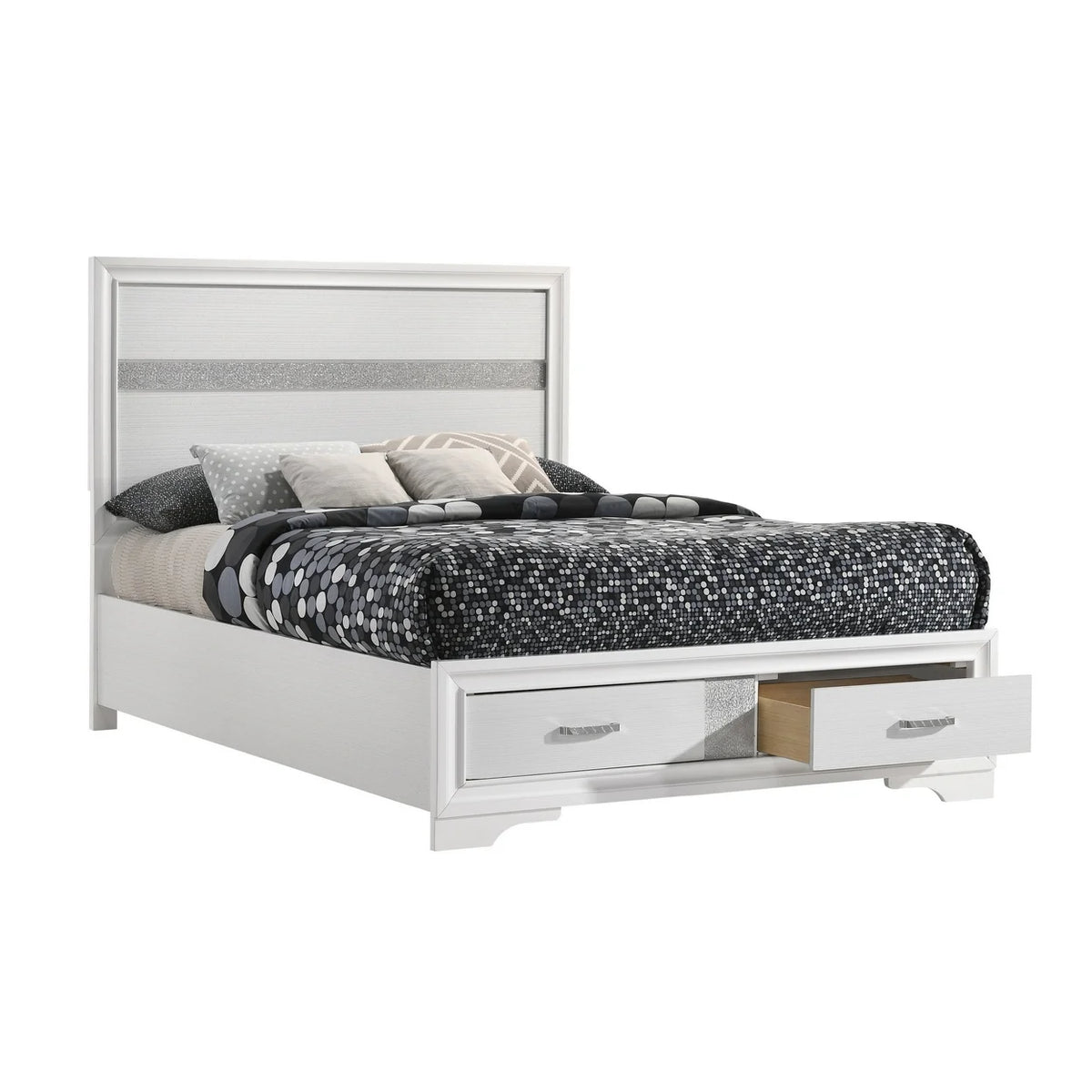 White Full Size Panel Bed with 2 Storage Drawers V659