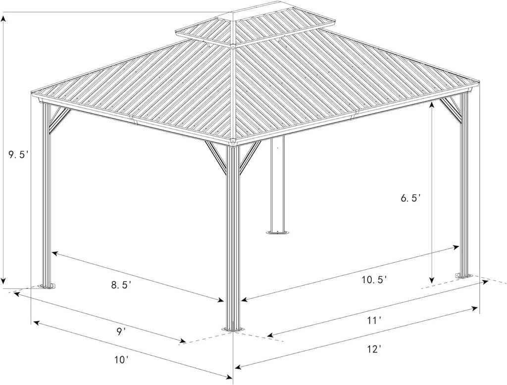 10ft x 12ft Grey Aluminum Gazebo Y1274