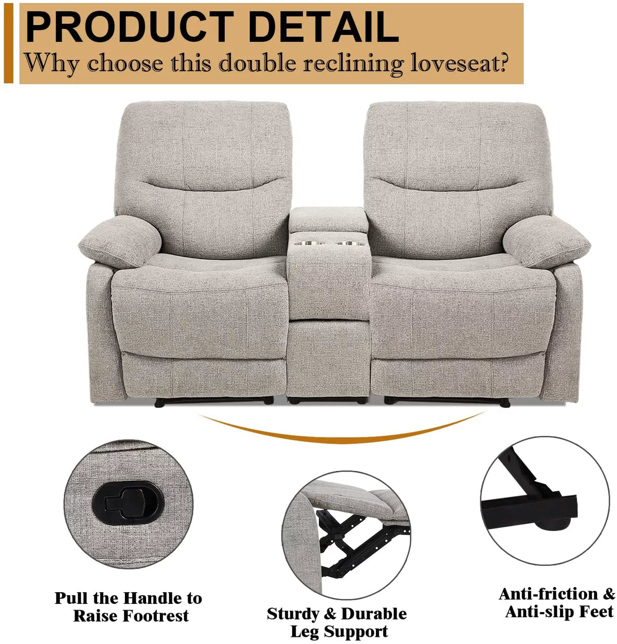 Fabric Double Reclining Loveseat with Console D1567
