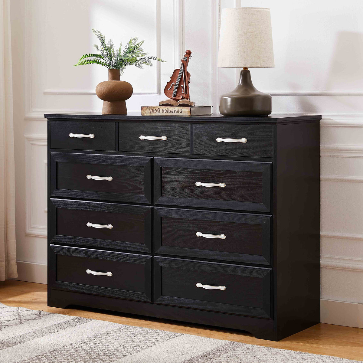Black 9 Drawer Wood Dresser Q622824