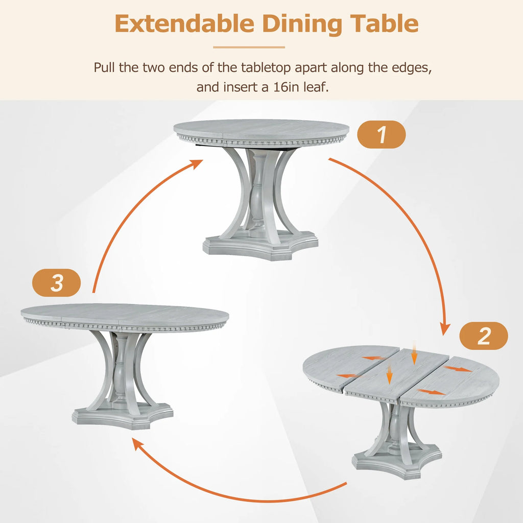 5 Piece Gray Wood Round Dining Table Set with 4 Upholstered Chairs X9284