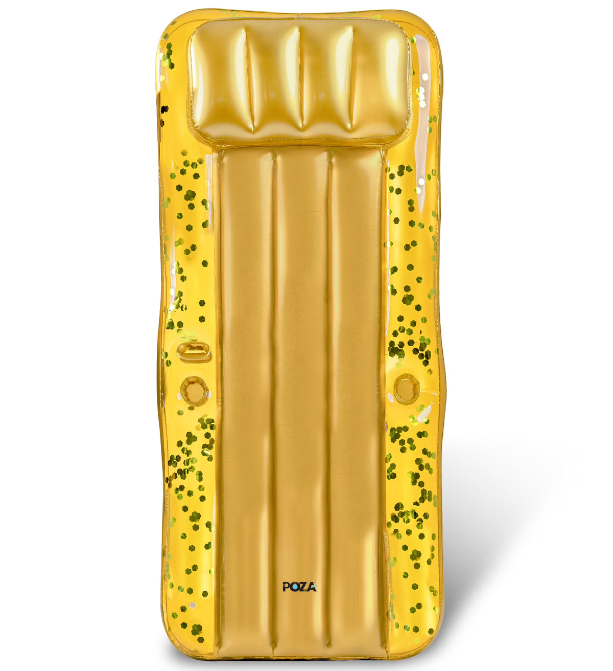 Gold Inflatable Pool Mattress with Headrest and Cup Holders S630009