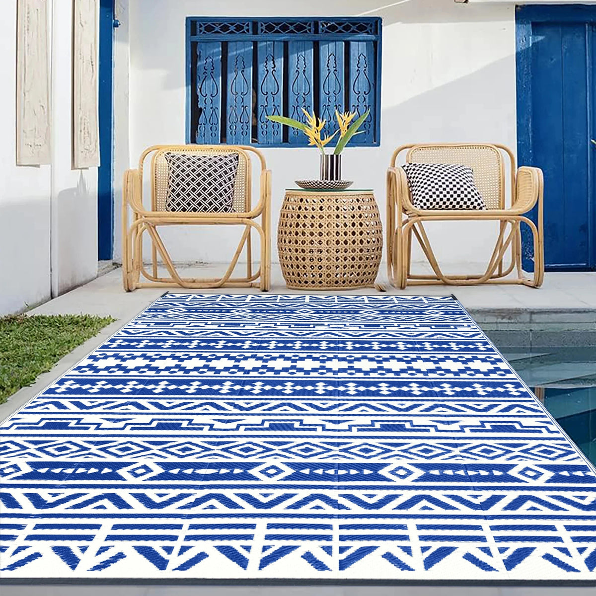 5'x8' Waterproof Outdoor Rugs Black & White I423117