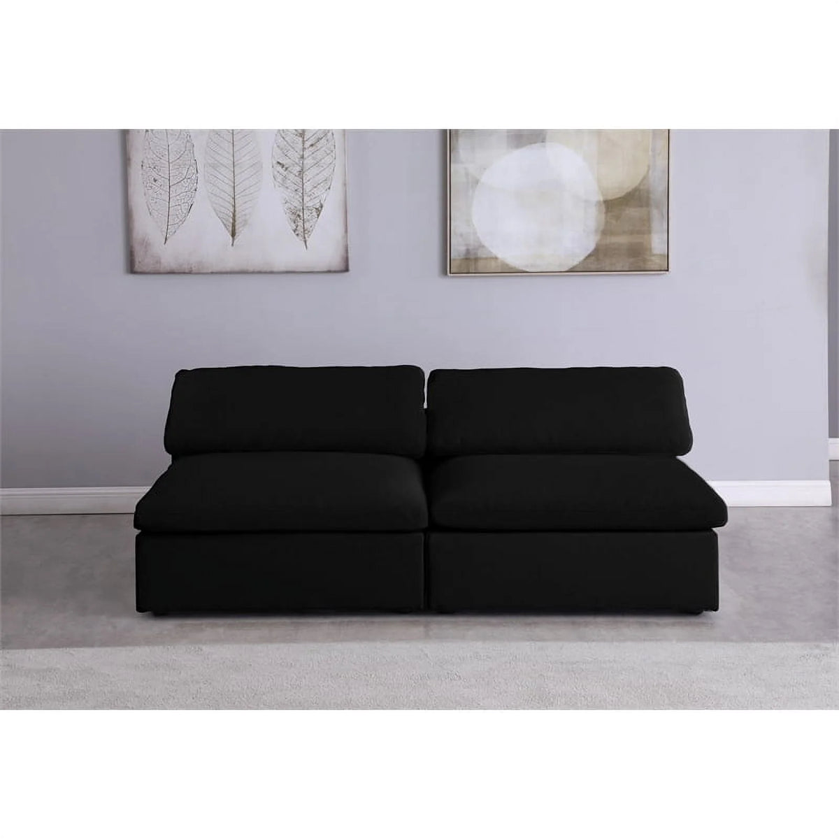 Black Linen Fabric Modular 2 Piece Armless Loveseat K345