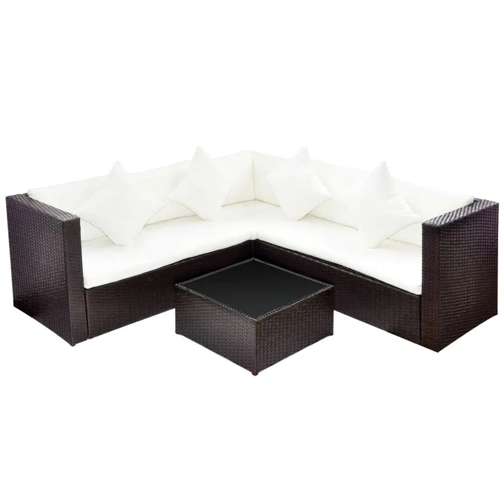 4 Piece Poly Rattan Outdoor Patio Lounge Set with Glass Top Coffee Table L4737