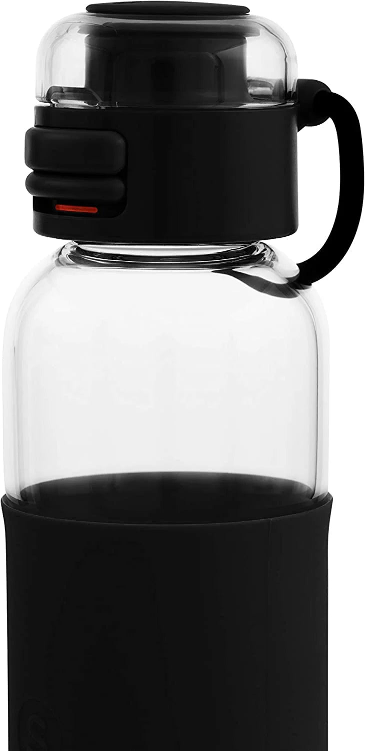 Black Glass Sport Water Bottle with Silicone Sleeve and Flip Top Lid P27352